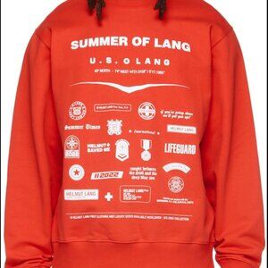 Helmut Lang Unisex Men Red Badge Crewneck Sweater Long Sleeve French NWT Size M